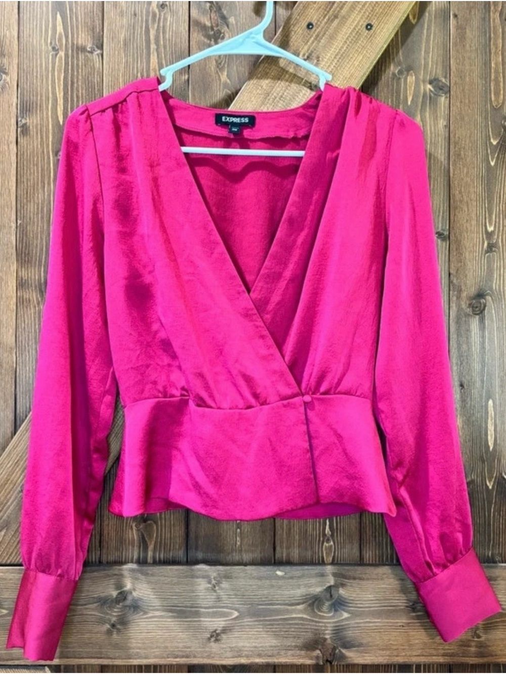 Express Women's Hot Pink Satin Wrap Blouse
